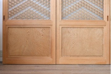 和製ヴィンテージ　昭和後期　高級品!!　繊細な組子細工と木目を楽しめる帯戸4枚セット　(R-090586)