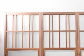 ヴィンテージ建具　昭和後期　型板ガラスと木目を楽しめるガラス戸4枚セット　(R-090587)