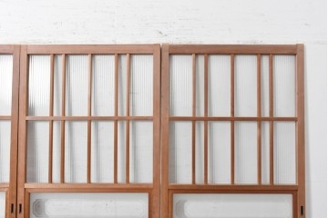ヴィンテージ建具　昭和後期　型板ガラスと木目を楽しめるガラス戸4枚セット　(R-090587)