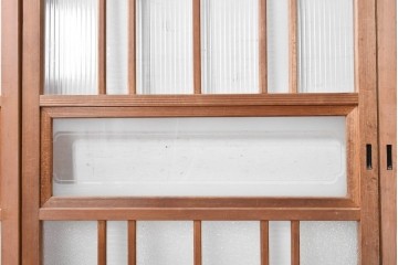ヴィンテージ建具　昭和後期　型板ガラスと木目を楽しめるガラス戸4枚セット　(R-090587)
