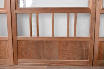 ヴィンテージ建具　昭和後期　型板ガラスと木目を楽しめるガラス戸4枚セット　(R-090587)