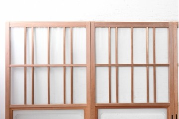 ヴィンテージ建具　昭和後期　型板ガラスと木目を楽しめるガラス戸4枚セット　(R-090587)