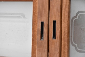 ヴィンテージ建具　昭和後期　型板ガラスと木目を楽しめるガラス戸4枚セット　(R-090587)