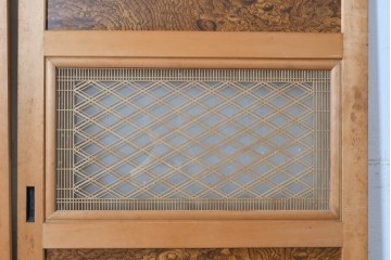 ヴィンテージ建具　昭和後期　欅(ケヤキ)玉杢プリント合板　三重菱の組子細工が美しい帯戸2枚セット　(R-090591)