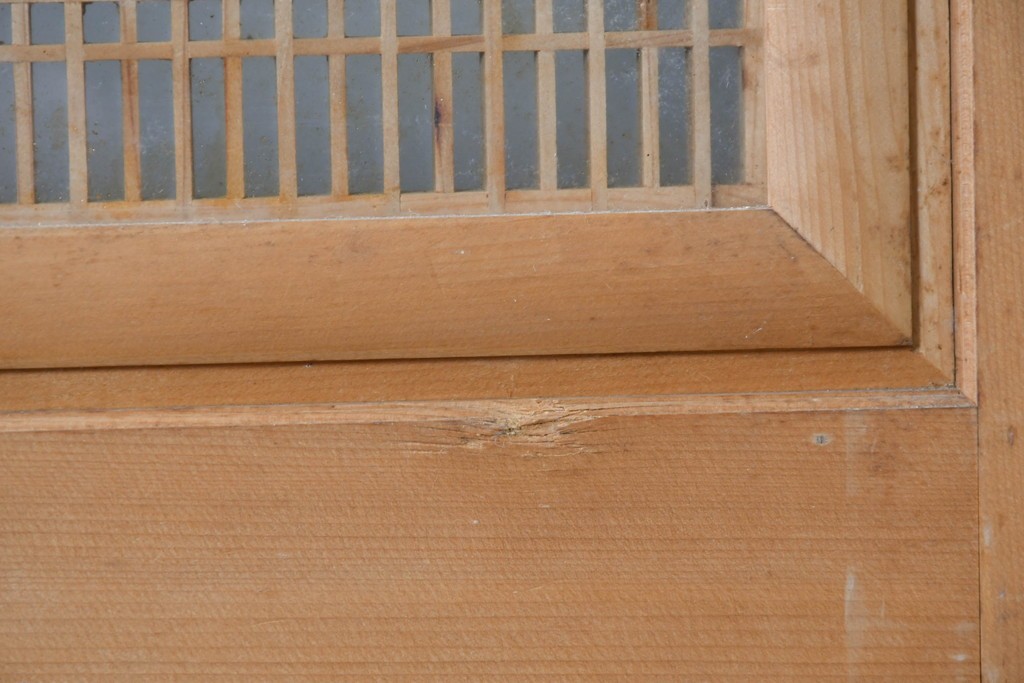 ヴィンテージ建具　昭和後期　欅(ケヤキ)玉杢プリント合板　三重菱の組子細工が美しい帯戸2枚セット　(R-090591)