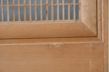 ヴィンテージ建具　昭和後期　欅(ケヤキ)玉杢プリント合板　三重菱の組子細工が美しい帯戸2枚セット　(R-090591)