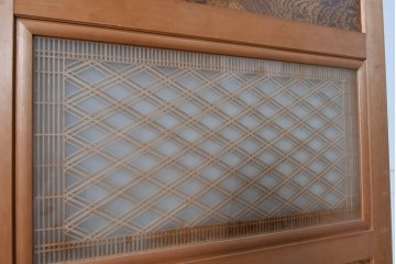 ヴィンテージ建具　昭和後期　欅(ケヤキ)玉杢プリント合板　三重菱の組子細工が美しい帯戸2枚セット　(R-090591)