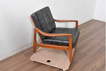和製ヴィンテージ　オールドカリモク　カリモク家具(karimoku)　合皮製　Kチェア1シーター　艶やかなブラックカラーが美しいイージーチェア　(R-090623)