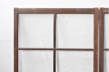 ヴィンテージ建具　昭和中期　素朴な木枠が味わい深いガラス窓2枚セット　(R-090634)