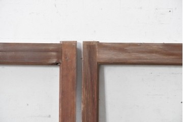 ヴィンテージ建具　昭和中期　素朴な木枠が味わい深いガラス窓2枚セット　(R-090634)