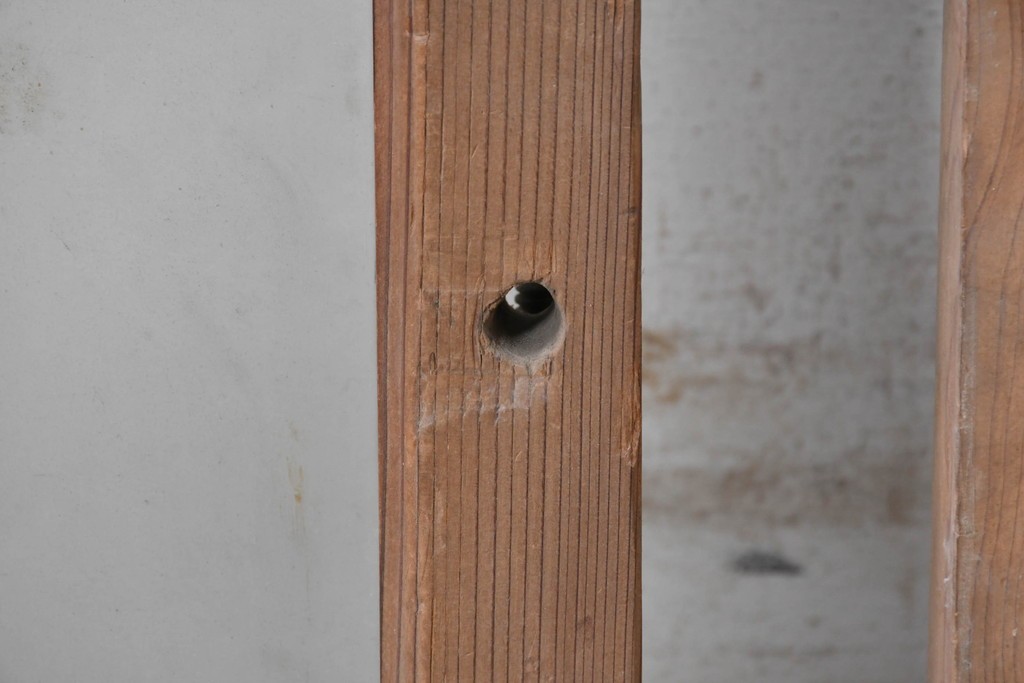 アンティーク建具　昭和初期　すりガラスと木枠がレトロなガラス窓2枚セット　(R-090635)