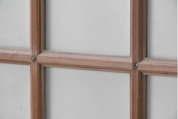 アンティーク建具　昭和初期　すりガラスと木枠がレトロなガラス窓2枚セット　(R-090635)