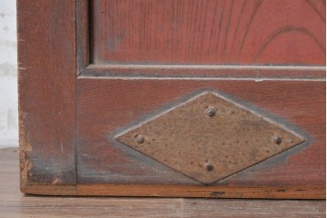 アンティーク建具　明治期　総欅(ケヤキ)材　ダイヤル式の錠と獅子の金具が印象的な格子蔵戸1枚　(R-090639)