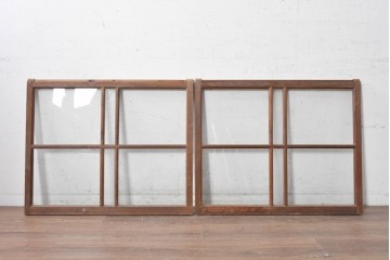 アンティーク建具　昭和初期から昭和中期　型板ガラスがアクセントを添えるガラス窓2枚セット　(R-090641)