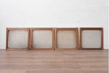 アンティーク建具　昭和初期　ダイヤ柄のプレスガラスがレトロな窓4枚セット　(R-090645)