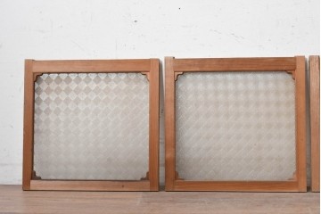 アンティーク建具　昭和初期　ダイヤ柄のプレスガラスがレトロな窓4枚セット　(R-090645)