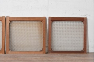 アンティーク建具　昭和初期　ダイヤ柄のプレスガラスがレトロな窓4枚セット　(R-090645)