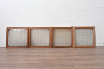 アンティーク建具　昭和初期　ダイヤ柄のプレスガラスがレトロな窓4枚セット　(R-090645)