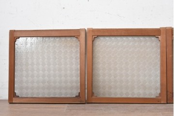 アンティーク建具　昭和初期　ダイヤ柄のプレスガラスがレトロな窓4枚セット　(R-090645)