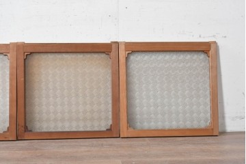 アンティーク建具　昭和初期　ダイヤ柄のプレスガラスがレトロな窓4枚セット　(R-090645)
