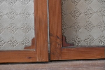 アンティーク建具　昭和初期　ダイヤ柄のプレスガラスがレトロな窓4枚セット　(R-090645)