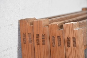 アンティーク建具　昭和初期　ダイヤ柄のプレスガラスがレトロな窓4枚セット　(R-090645)