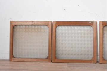 アンティーク建具　昭和初期　ダイヤ柄のプレスガラスがレトロな窓4枚セット　(R-090646)