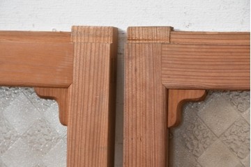 アンティーク建具　昭和初期　ダイヤ柄のプレスガラスがレトロな窓4枚セット　(R-090646)