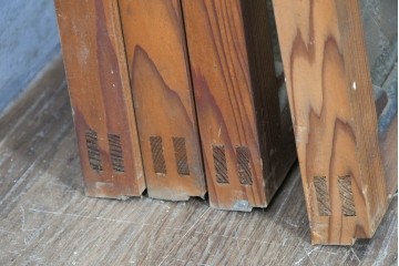 アンティーク建具　昭和初期　ダイヤ柄のプレスガラスがレトロな窓4枚セット　(R-090646)