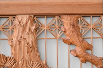 ヴィンテージ建具　昭和後期　片面ガラス　松鷹図の彫刻が圧巻の組子入り書院戸4枚セット　(R-090647)