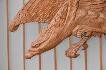 ヴィンテージ建具　昭和後期　片面ガラス　松鷹図の彫刻が圧巻の組子入り書院戸4枚セット　(R-090647)
