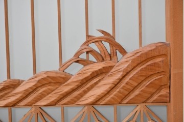 ヴィンテージ建具　昭和後期　片面ガラス　松鷹図の彫刻が圧巻の組子入り書院戸4枚セット　(R-090647)