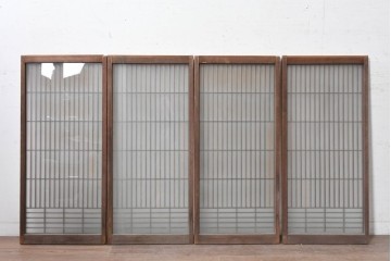ヴィンテージ建具　昭和中期から昭和後期　和の趣を味わえる片面ガラスの書院戸4枚セット　(R-090648)