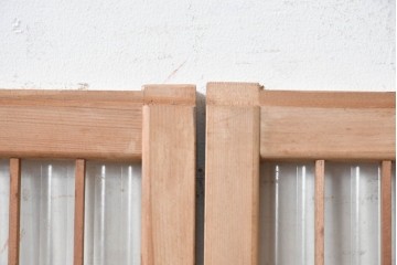 ヴィンテージ建具　昭和中期　片面モールガラス　繊細な縦格子と菱形組子が美しい書院戸2枚セット　(R-090649)