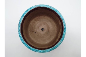 時代物　偕楽園製　紀州御庭焼　葵紋が目を引く三つ足植木鉢　(R-090655)