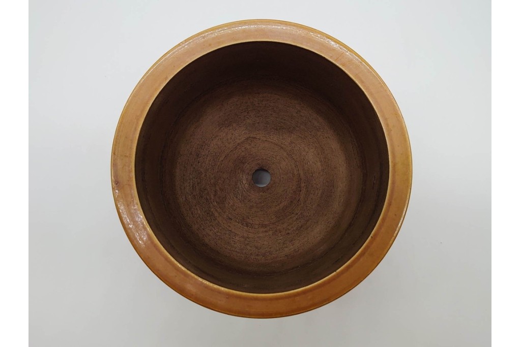 時代物　角福　色絵　花鳥図が華やかな三つ足植木鉢　(R-090656)