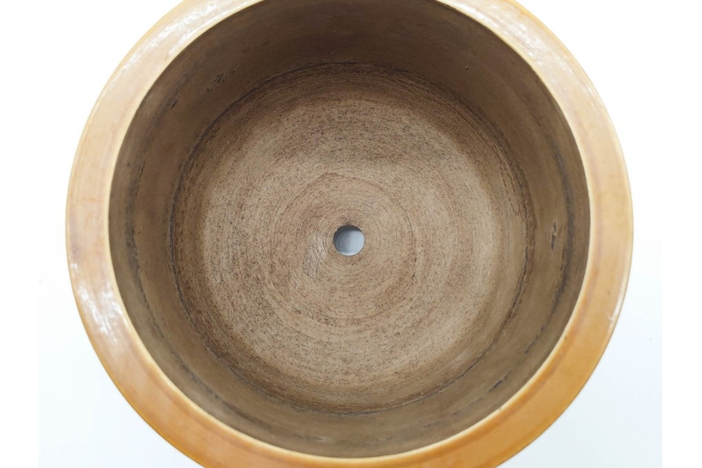 時代物　角福　色絵　花鳥図が華やかな三つ足植木鉢　(R-090656)