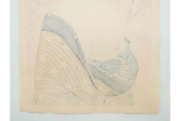 真作　昭和56年3月作　神保朋世　「あたたか」　可憐な梅花と女性を描いた木版画　(R-090662)