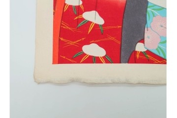 真作　昭和55年6月作　神保朋世　「静夜」　うつむく女性を描いた木版画　(R-090663)