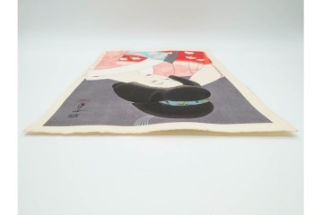 真作　昭和55年6月作　神保朋世　「静夜」　うつむく女性を描いた木版画　(R-090663)