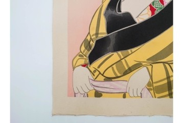 真作　昭和32年12月作　神保朋世　「夜情」　着物姿の女性を描いた木版画　(R-090664)