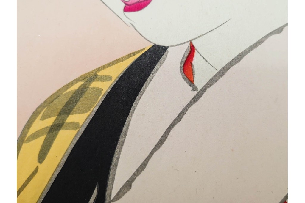 真作　昭和32年12月作　神保朋世　「夜情」　着物姿の女性を描いた木版画　(R-090664)
