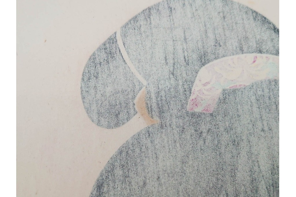 真作　昭和32年12月作　神保朋世　「夜情」　着物姿の女性を描いた木版画　(R-090664)