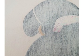 真作　昭和32年12月作　神保朋世　「夜情」　着物姿の女性を描いた木版画　(R-090664)