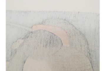 真作　昭和37年9月作　神保朋世　「宵の灯」　宵の街を歩く女性を描いた木版画　(R-090665)