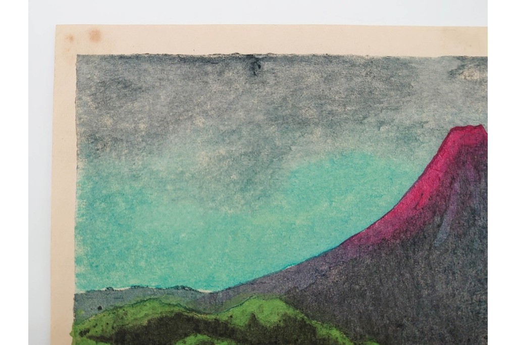真作　畦地梅太郎　頒布作　「夏の富士」　鮮やかな色彩で富士山を描いた木版画　(R-090666)