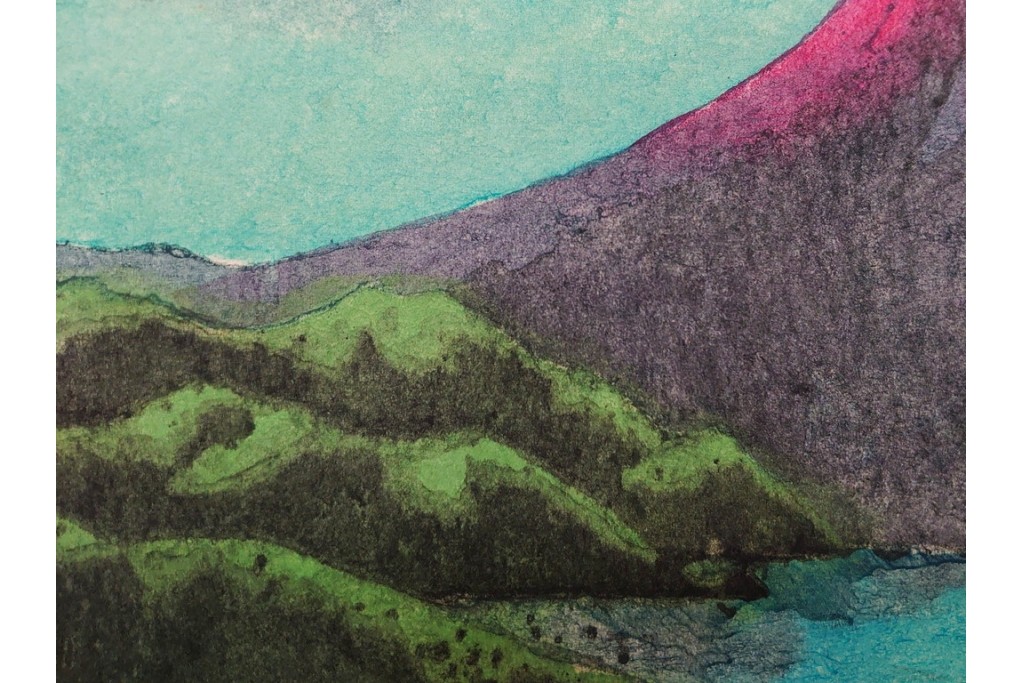 真作　畦地梅太郎　頒布作　「夏の富士」　鮮やかな色彩で富士山を描いた木版画　(R-090666)