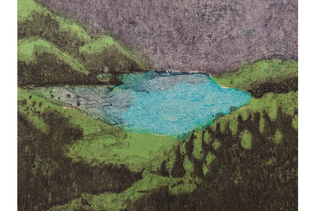 真作　畦地梅太郎　頒布作　「夏の富士」　鮮やかな色彩で富士山を描いた木版画　(R-090666)