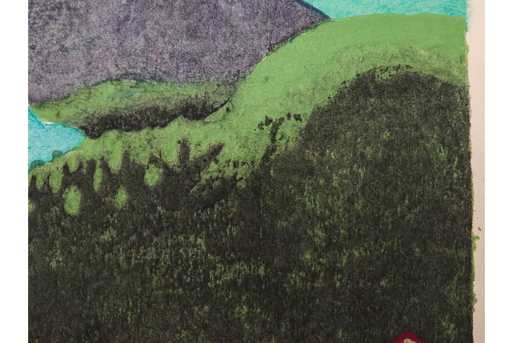 真作　畦地梅太郎　頒布作　「夏の富士」　鮮やかな色彩で富士山を描いた木版画　(R-090666)
