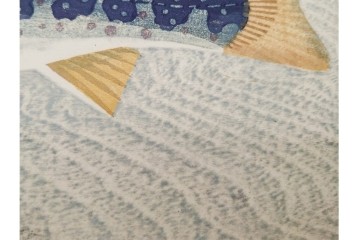 真作　昭和36年9月　加藤八洲　新刻　「遡る岩魚」　8/100　岩魚を大胆に描いた木版画　台紙付き　(R-090667)